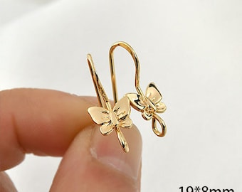 10 pieces 18K Gold  ear post earring ,Butterfly Ear Stud,hook Earring  stud with one loop, Earring Attachment,  Earrings Accessories