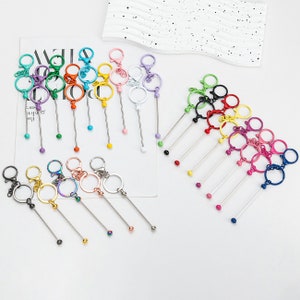 Beadable Bar Blank Keychains, Bar keychain,Beadable Metal Keychains,Beaded Crafts, Plated Metal Keyrings and Swivel Clasps, DIY Crafting