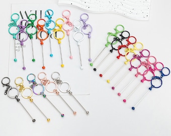 Blanco sleutelhangers met staaf, staafsleutelhanger, metalen sleutelhangers met kralen, kralenambachten, vergulde metalen sleutelhangers en draaisluitingen, doe-het-zelf