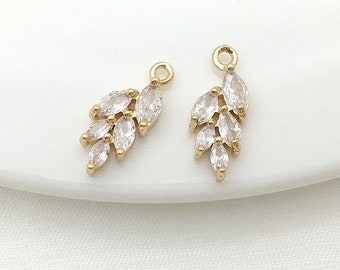 10 pcs Gold Plated CZ Pave Leaves Charm Pendant, Earring connector,Cubic Zirconia Setting DIY Supply,Making Jewelry Finding Supplies