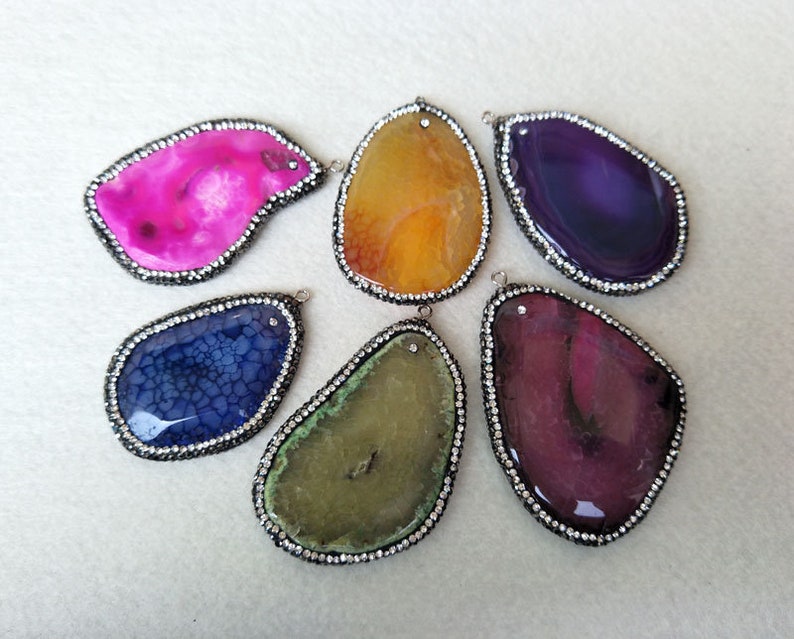 5pcs Natural Druzy agate Stone Quartz Slice Pendant,Jewelry Charm,Pave Crystal for DIY necklace Women Jewelry Finding PD750