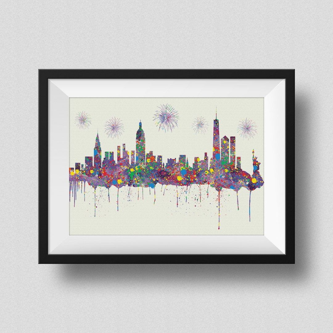 New York City Skyline Watercolor Map Art Print New York City Skyline ...