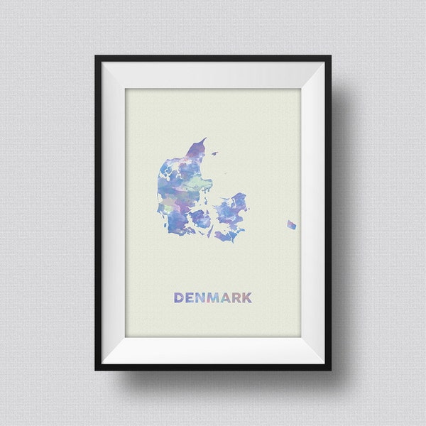 Denmark Watercolor Map Art Print Denmarka Ink Splash Poster Art Canvas