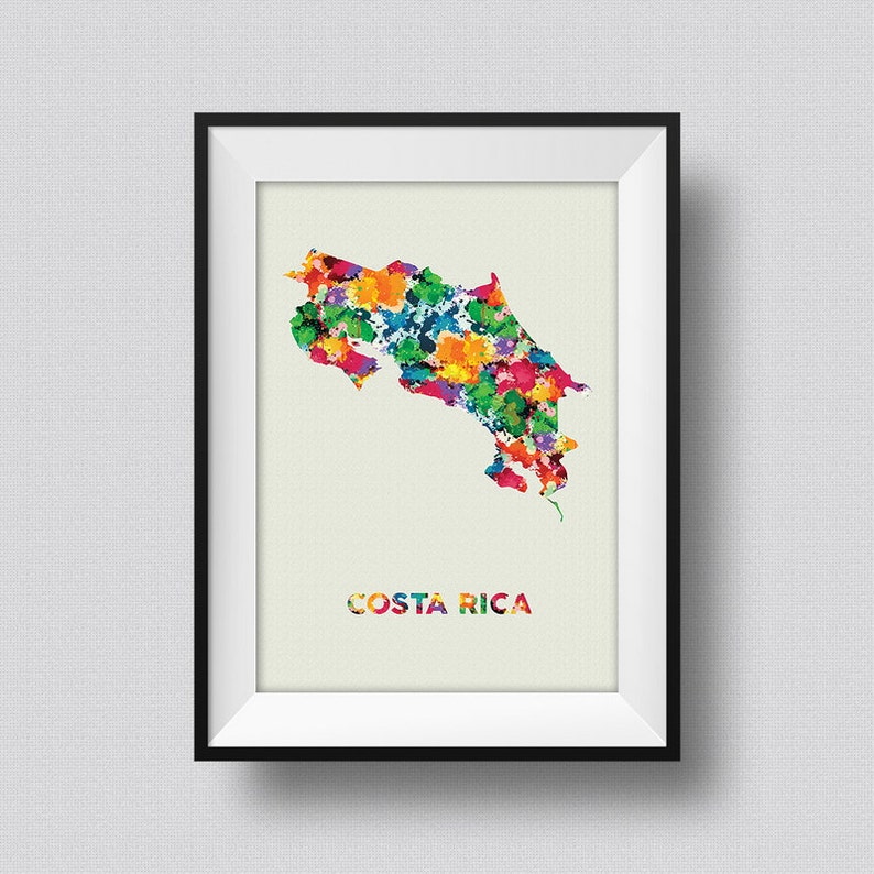 Costa Rica Watercolor Map Art Print Costa Rica Ink Splash Poster Art