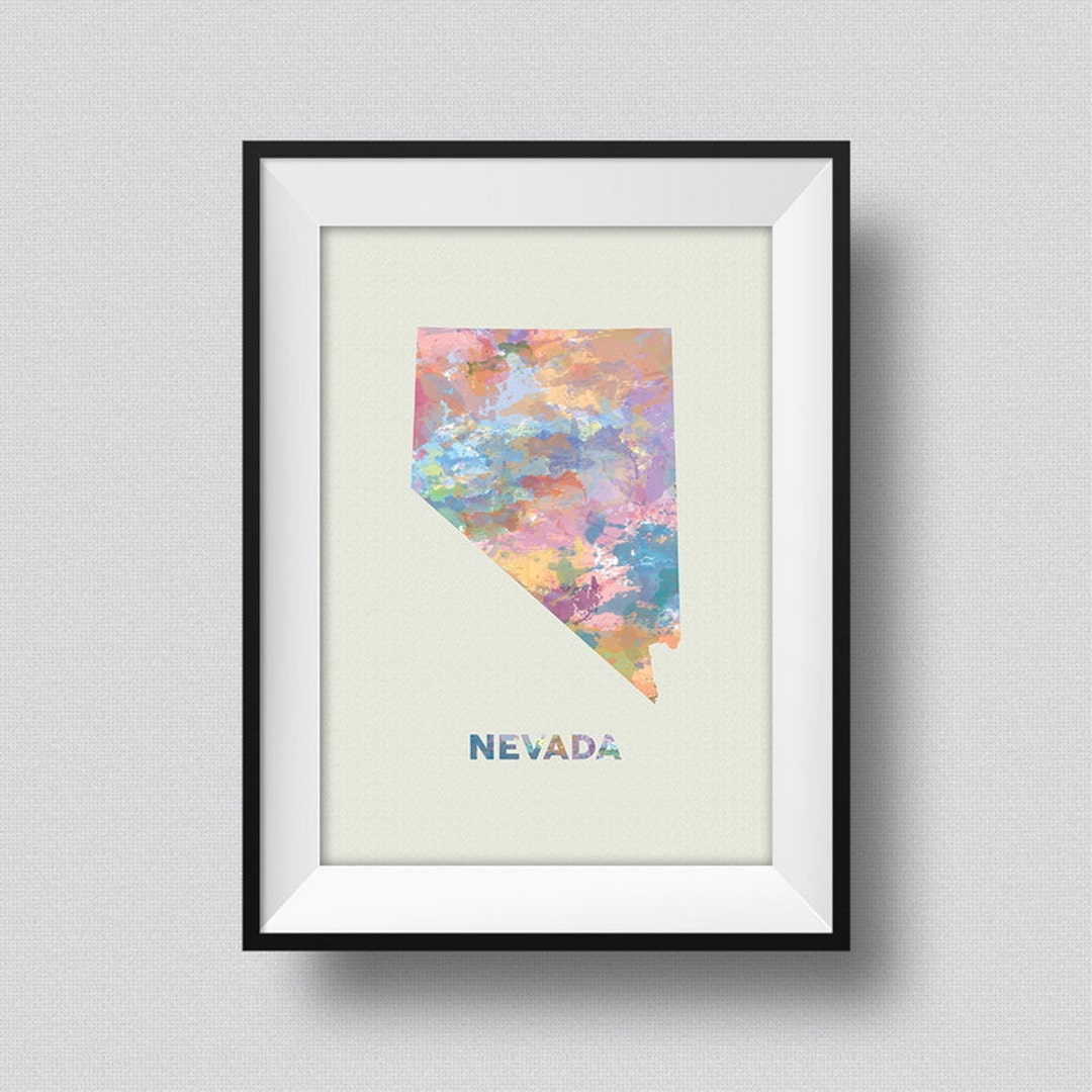 Nevada Map USA Watercolor Art Print Nevada Ink Splash Map Poster Art ...