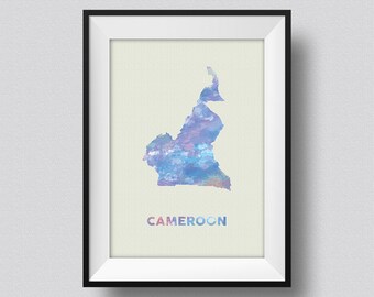 Cameroon Map Watercolor Art Print, Cameroon Watercolor Map, Cameroon Map Print, Cameroon Watercolor Map Print, Cameroon Watercolor Print