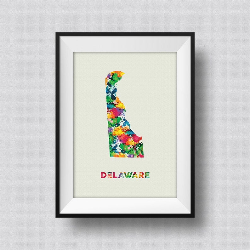 Delaware Map USA Watercolor Art Print Delaware Ink Splash Map Poster ...