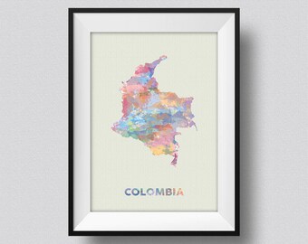 Colombia Map Watercolor, Colombia Water Color Map Art Print, Colombia Ink Splash Poster Art Print, Colombia Watercolor Map