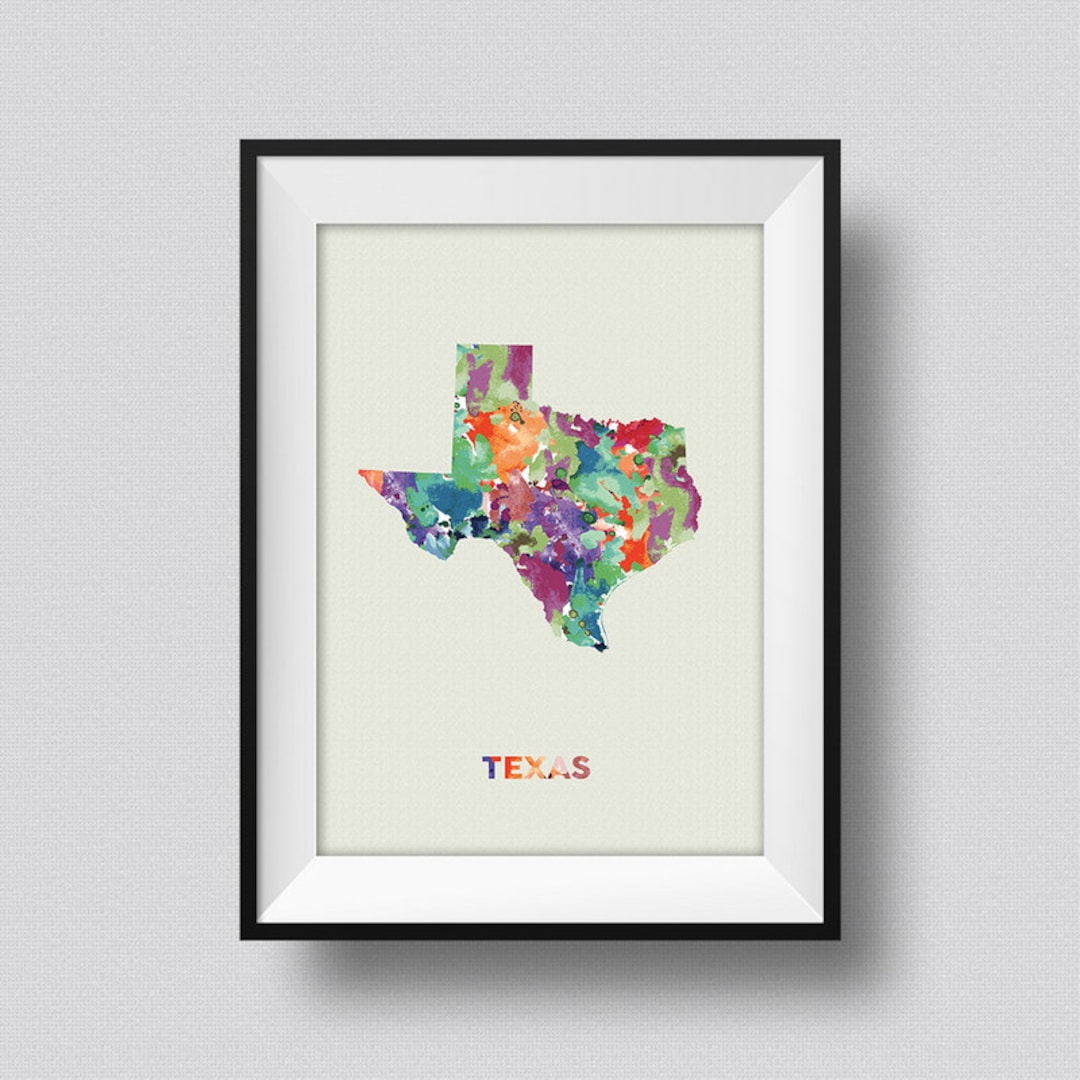 Texas Watercolor Map USA Art Print Texas Ink Splash Map Poster Art ...