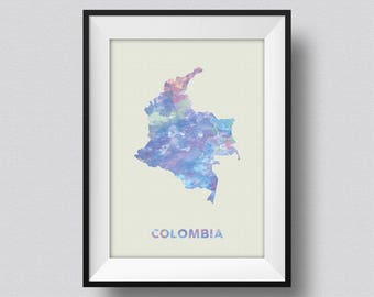 Colombia Map Watercolor, Colombia Water Color Map Art Print, Colombia Ink Splash Poster Art Print, Colombia Watercolor Map
