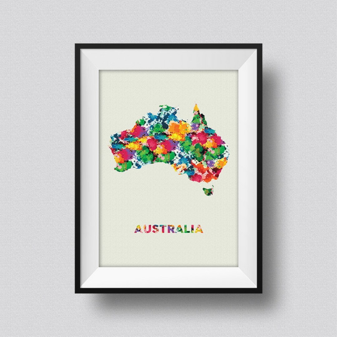 Australia Watercolor Map Art Print Australia Ink Splash Poster - Etsy
