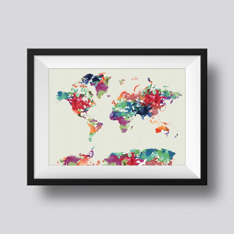 World Map Watercolor Map Art Print World Map Ink Splash Poster Art ...