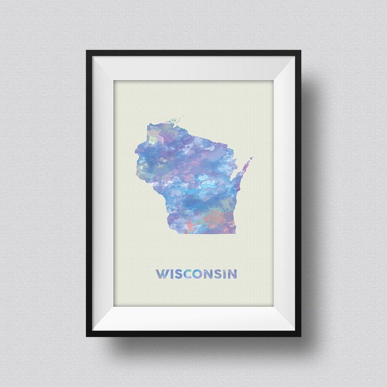Wisconsin Watercolor Map Art Print Wisconsin Ink Splash Poster Etsy