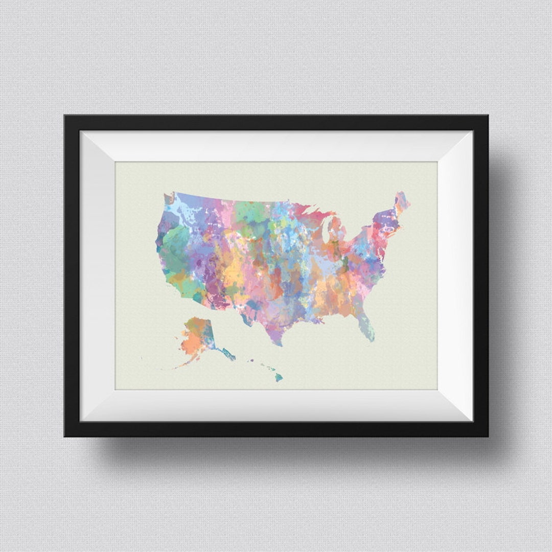 USA Watercolor Map Art Print United States of America Ink Splash Poster ...