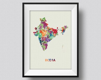India Watercolor Map Art Print India Watercolor Map Poster Art Canvas