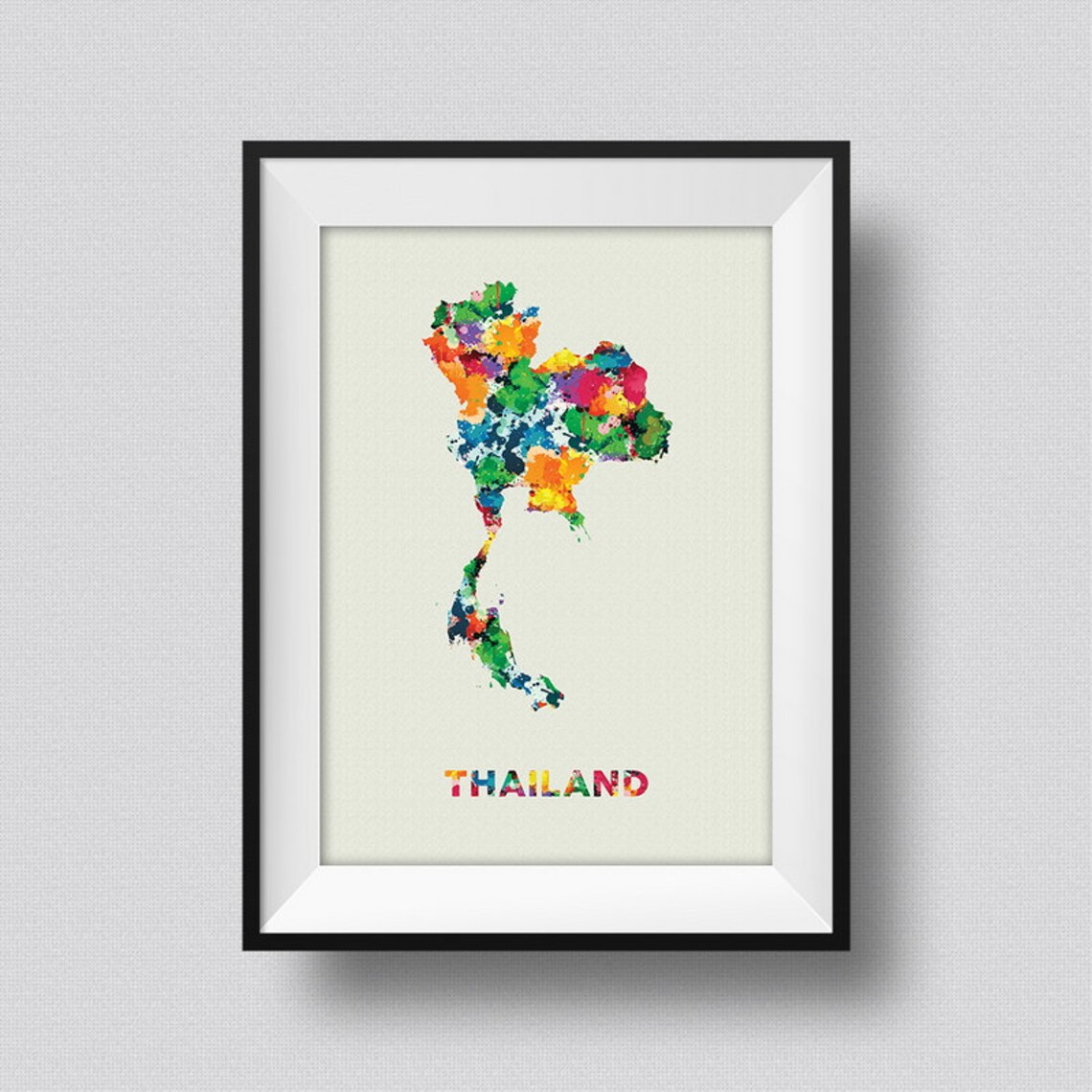 Thailand Watercolor Map Art Print Thailand Ink Splash Poster Etsy