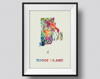 Rhode Island Watercolor Map USA Art Print Rhode Island Ink Splash Map Poster Art Canvas