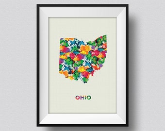 Ohio Map Watercolor USA Art Print Ohio Ink Splash Map Poster Art Canvas