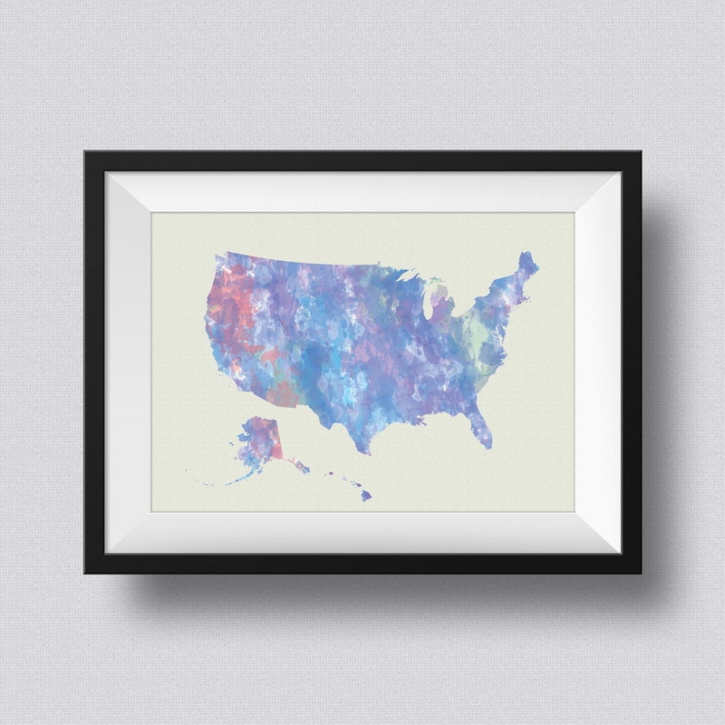 USA Watercolor Map Art Print USA Ink Splash Poster Art Canvas - Etsy
