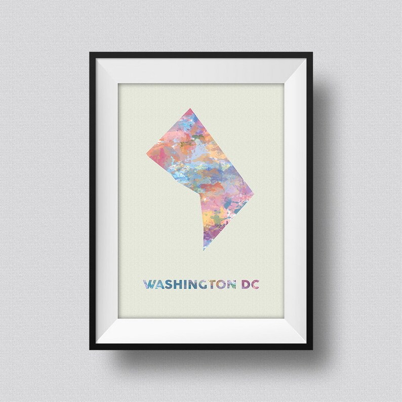 Washington DC Map USA Watercolor Art Print Washington DC Ink Splash Map ...
