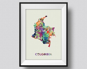 Colombia Map Watercolor, Colombia Water Color Map Art Print, Colombia Ink Splash Poster Art Print, Colombia Watercolor Map