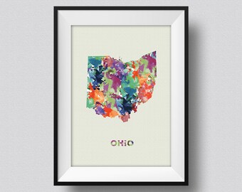 Ohio Map Watercolor USA Art Print Ohio Ink Splash Map Poster Art Canvas