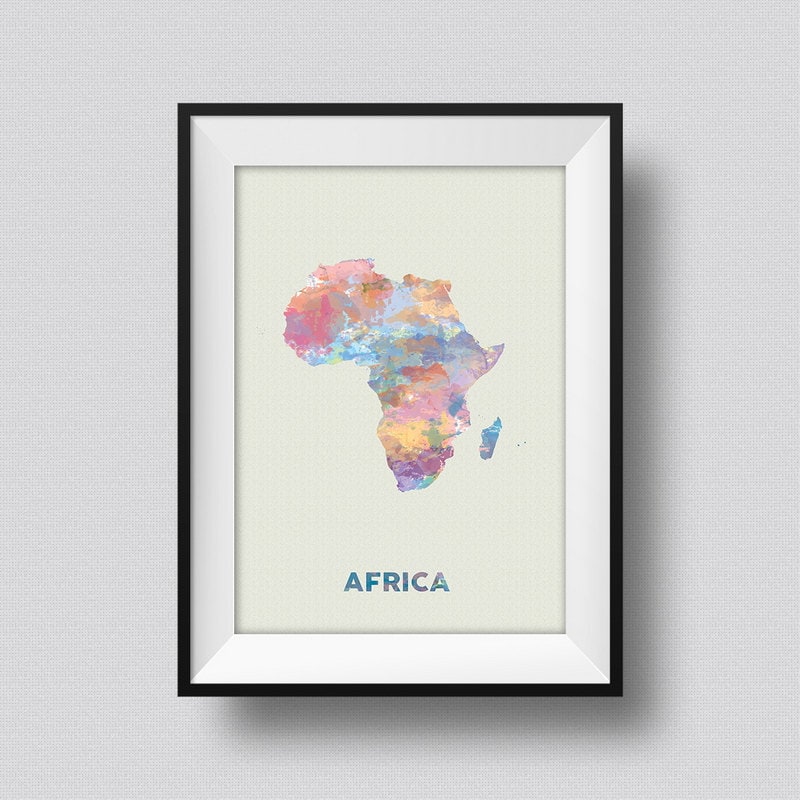 Africa Watercolor Map Art Print, Africa Ink Splash Poster Art Canvas ...
