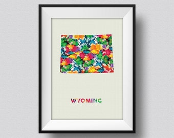 Wyoming Watercolor Map Art Print Wyoming Ink Splash Poster Art Canvas