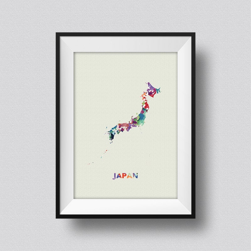 Japan Watercolor Map Art Print Japan Ink Splash Poster Art Etsy