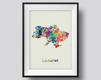 Ukraine Watercolor Map Art Print Ukraine Ink Splash Poster Art Canvas