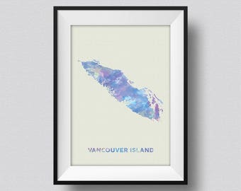 Vancouver Island Map Watercolor, Vancouver Island Water Color Map Art Print, Vancouver Island Watercolor Map Poster Art Print