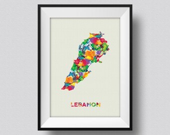 Lebanon Watercolor Map Art Print Lebanon Ink Splash Poster Art Canvas, Watercolor Print, Lebanon Map Print