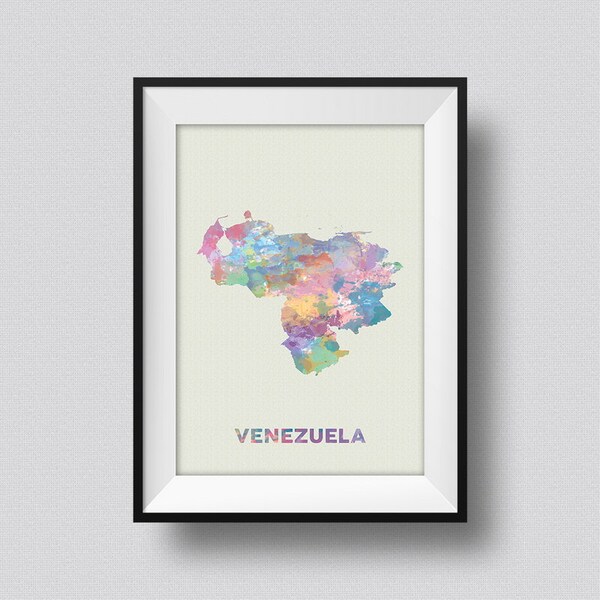Venezuela Watercolor Map Art Print Venezuela Ink Splash Poster Art Canvas, Venezuela Watercolor Map, Venezuela Map, Venezuela Map Print