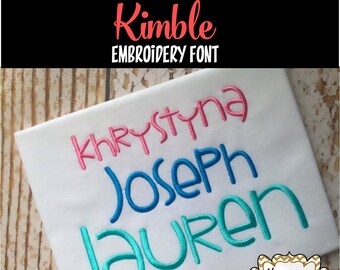 Kimble Machine Embroidery Font, 3 Sizes jef pes xxx pec vip vp3 hus dst exp, BX Included, Playful Fun Font