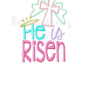 He is Risen Easter Machine Applique Embroidery Design 4x4 and 5x7 pes jef dst pec xxx vip vp3 hus Christian Jesus Cross with Wings File