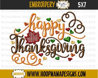 Happy Thanksgiving  4x4 5x7 6x10 Machine Embroidery Design File Pattern Fall And Winter