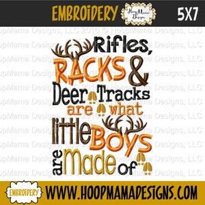 RIfles, Racks and Deer Tracks are what Little Boys are Made Of 4x4 5x7 6x10 Machine Embroidery Design