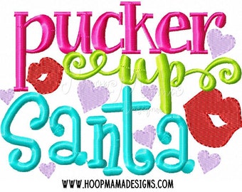 Pucker Up Santa 4x4 5x7 6x10 Christmas Machine Embroidery Design pes jef dst hus vip vp3 xxx exp pec