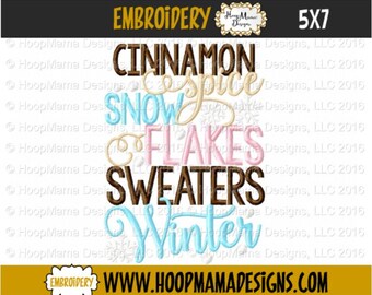 Christmas Embroidery Design -Cinnamon Spice Snow Flakes Sweaters Winter, 4x4 5x7 6x10, Santa Hat Embroidery Design, Christmas Designs