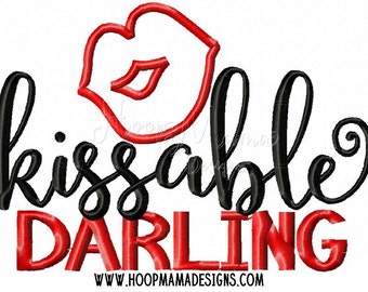 Kissable Darling Lips Applique 4x4 5x7 6x10 7x11 8x8 Valentine's Day Machine Applique Embroidery Design