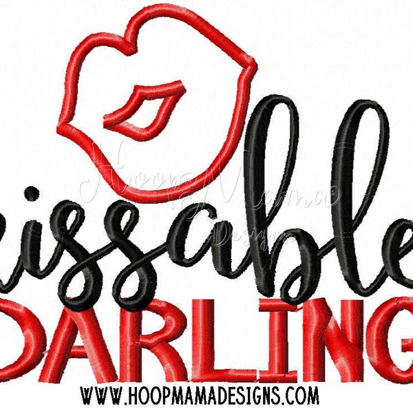 Kissable Darling Lips Applique 4x4 5x7 6x10 7x11 8x8 Valentine's Day Machine Applique Embroidery Design