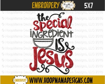 Kitchen Towel Embroidery Design - The Special Ingredient Is Jesus - 4x4 5x7 6x10, Kitchen Embroidery Design, Christmas Designs