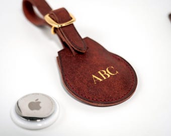 Airtag Holder case Cover vegetable tanned leather bag charm air tag key ring