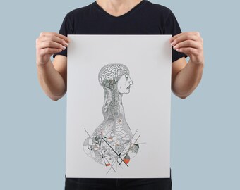 Anatomy Art Print: Surreal Brain, Minimalist Geometry (Digital Download)