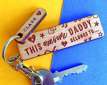 This Daddy/Dad belongs to... Christmas Gift for Daddy, Dad, Papa, Pop Gift, Dad Personalised keyring - Rectangle Wooden Engraved Keyring