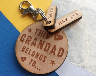 Personalised Christmas Gift, This Grandad belongs to... - Personalised Wooden Engraved Keyring - Grandad, Grandpa, Papa Personalised Gift