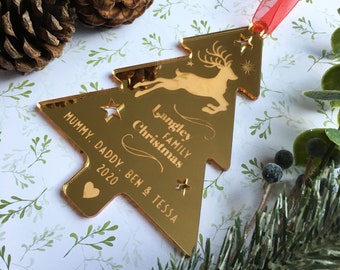 Personalised Christmas Tree Engraved Reindeer Decoration, Luxury Gift Family Christmas 2022, Christmas Reindeer, Personalised Family Gift