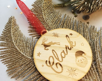 Christmas Gift for Children - Children's Name personalised wooden Santa Christmas Bauble