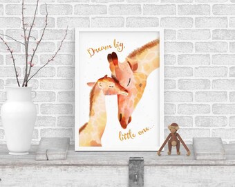 Dream Big Little One Mummy & Baby Giraffe – A4 and A3 Framed Print