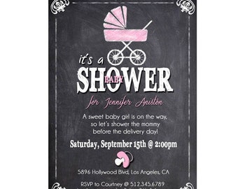 Baby Girl Shower Invitation, Pink Baby Shower Invite